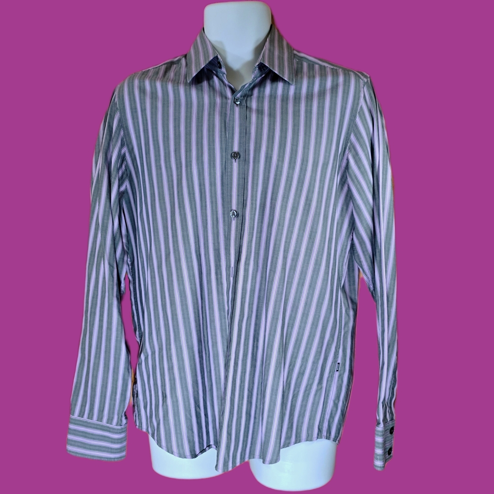 Hugo Boss Gray and White Casual Button Down Shirt - Picture 1 of 7